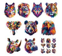 SUPERDANT 10 parches coloridos de transferencia de planchado de animales salvajes pegatinas de transferencia de calor DIY lobo, tigre, transferencia de plancha, decoración, lavable, transferencia de
