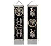 SUPERDANT 2 piezas colgante de pared vikingo moderno atrapasueños decoración de pared tapiz vertical alargado con barras cuerdas borlas para dormitorio, salón, pasillo, oficina, balcón, decoración