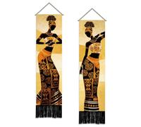 SUPERDANT 2 piezas señora africana tapiz vertical 51 x 13 pulgadas 130 x 33 cm largo estrecho bohemio colgante de pared tapiz étnico colorido para sala de estar dormitorio entrada oficina decoración