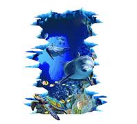 SUPERDANT 3D Pegatinas de Pared Rotas Delfín Azul Tortuga Océano Mundo Vinilos Decorativos Bajo el Mar Peces Tropicales DIY Pegatinas de Vinilo Despegar Y Pegar Decoración de Pared Subacuática
