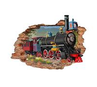 SUPERDANT 3D Retro Train Wall Decal Colorful Train Breaking Through The Wall Vinilo Adhesivos de Pared Extraíble Arte de Pared para Habitación de Niños Guardería Jardín de Infantes Decoración de Pared