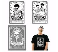 SUPERDANT 4 hojas esqueleto Tarot imágenes de planchado rey reina película de transferencia de calor pegatinas ropa imágenes de planchado para niños camisetas sudaderas con capucha bolsas de lona