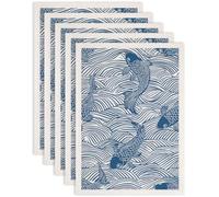 SUPERDANT 4 piezas de peces y ondas Papel de transferencia de cerámica estilo chino Esmaltado pegatinas de transferencia cerámica calcomanías de Esmaltado Porcelana 52x37cm