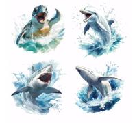 SUPERDANT 4 Transferencias para Planchar de calor con animales marinos tortuga marina delfín Calcomanías de Transferencia de Calor ballena lavable papel para ropa camisetas
