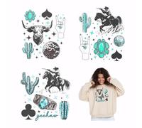 SUPERDANT 4 unids/set Western Element Parches de transferencia de calor de vaqueros hierro transferencia textil termoadhesivo Cactus lavable papel de transferencia de calor parche de calor DIY