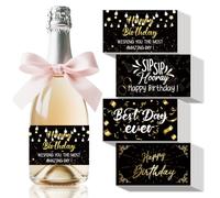 SUPERDANT 40 pegatinas de etiquetas para botellas de vino con texto en inglés "Happy Birthday" de papel recubierto de oro negro, etiqueta autoadhesiva para botellas de vino, decoración para fiestas de