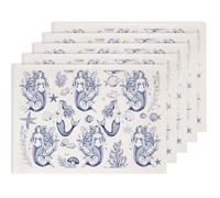 SUPERDANT 5 piezas de transferencias bajo vidriado de sirenas para cerámica, pegatinas de transferencia de sirenas, calcomanías cerámicas, transferencias bajo vidriado azul, papel para porcelana