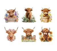 SUPERDANT 6 calcomanías termoadhesivas para planchar con cabeza de vaca de las tierras altas, diseño de flores y animales, con texto en inglés "Just Love Highland Cow", transferencias DTF, listas para