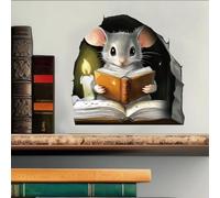 SUPERDANT 8 unidades 3D pegatinas de pared con ratón de lectura calcomanía de pared Break Through The Wall Adhesivo de pared con ratón de biblioteca vinilo calcomanía de pared ratón murales decoración