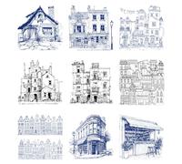 SUPERDANT 9 piezas pintadas a mano para transferencia de casa, edificios retro, transferencias termoadhesivas para planchar con texto en inglés "Find Your Fire", listas para presionar para camisetas