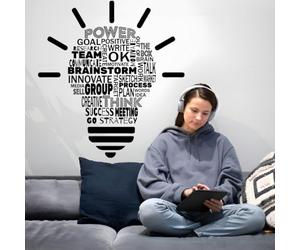 SUPERDANT Adhesivo de pared de trabajo en equipo con frase de luminaria, vinilo motivador, arte de pared para oficina, sala de reuniones, lámina decorativa negra autoadhesiva para decoración de