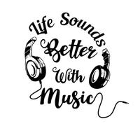 SUPERDANT Adhesivo de Pared Negro Misic Life Suena Mejor con Música, Adhesivo de Pared para Auriculares, Vinilo Extraíble, Pegatinas de Pared para Aula, Estudio de Música, Sala de Baile