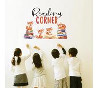 SUPERDANT Adhesivo de Pared para Esquina de Lectura, Diseño de Animales Lindos, Lectura de s, Libros de Lectura, Decoración Artística, Vinilos de Pared para Aula, Sala de Lectura