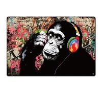 SUPERDANT Banksy Letrero de metal con diseño de mono de Banksy Graffiti Letreros de Estaño vintage con diseño de mono pensando arte abstracto para pared decoración retro divertida para sala de