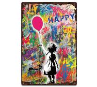 SUPERDANT Banksy Street Graffiti - Letrero de metal con globo para niña, póster colorido vintage para pared, decoración de pared para el hogar, sala de estar, dormitorio, cueva de hombre, garaje, baño