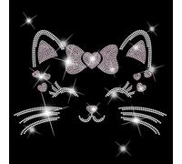 SUPERDANT Calavera de gato con cristales de strass, transferencia de plancha, sonrisa de lazo, gatito, imágenes para planchar, camiseta de cristal, transferencia de calor, cristales para ropa, bolsas