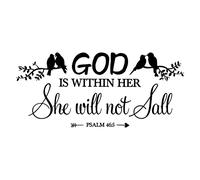 SUPERDANT Calcomanías de pared con cita de Dios está dentro de ella y no fallará con pájaros en las copas de los árboles, decoración de papel pintado negro para guardería, sala de estar, dormitorio