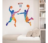 SUPERDANT Calcomanías de pared de jugador de baloncesto, acuarela, decoración de pared deportiva, decoración colorida para ventana, decoración artística para baloncesto, gimnasio, aula, sala de