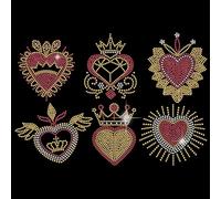 SUPERDANT Calcomanías de transferencia de calor en forma de corazón con corona de amor, para planchar, parches de diamantes de imitación para niñas, camisetas, ropa, bolsa, manualidades, regalos