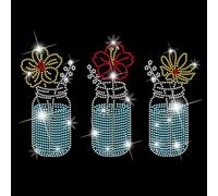 SUPERDANT Calcomanías de transferencia de calor para botellas de vidrio, flores, diamantes de imitación, para planchar, parches de diamantes de imitación para camisetas, ropa de mujer, sudaderas con