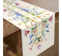 SUPERDANT Camino de mesa con ramo de flores, flores de acuarela, decoración de mesa, plantas, camino de lino para armario, estantería de muebles, decoración de muebles, pieza central, regalo de