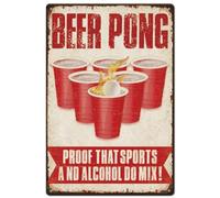 SUPERDANT Cartel de Chapa de Beer Pong, Prueba de Que los Deportes Y el Alcohol Se Mezclan, Carteles de Metal Vintage, Decoración de Metal para Bar, Garajes, Sala de Juegos