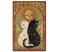 SUPERDANT Cartel de chapa de gato blanco y negro retro póster de metal sol luna decoración de pared vintage cartel decorativo hogar bar café arte de pared 20 x 30 cm