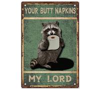 SUPERDANT Cartel de Estaño Lindo Mapache Vintage Metal Sign Divertido Baño Hierro Pared Decoración Tu Trasero Servilletas My Lord Placa de Metal Decoración Retro