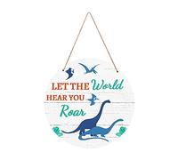 SUPERDANT Cartel de Madera con Citas Inspiradoras de Dinosaurios Deja Que el Mundo Te Escuche Rugir Puerta de Madera Cartel de Arte de Pared de Dinosaurio Rústico para Niños Dormitorio 30x30 cm