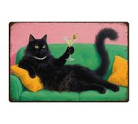 SUPERDANT Cartel de metal con diseño de gato negro con lata de cóctel retro para decoración de pared de hierro Letrero de Lata para sala de estar cocina bares restaurantes cafeterías 30x20cm