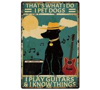 SUPERDANT Cartel de metal con perro y guitarra, decoración de pared vintage divertida para sala de estar, cueva de hombre, idea de regalo, diseño musical con texto divertido