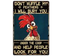 SUPERDANT Cartel de metal con texto en inglés "Don't Ruffle My Feathers", con texto en inglés "Don't Ruffle My Feathers", placas de pared con citas divertidas, póster para hombre, cueva, hogar, granja