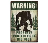 SUPERDANT Cartel de metal con texto en inglés "Forest Sasquatch", divertido letrero de estaño con texto en inglés "Property Protected by Big Foot", póster de hierro para niños, cuevas, hogar, jardín
