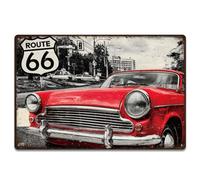 SUPERDANT Cartel de metal para coche clásico rojo Route 66, cuadro retro, decoración vintage, para garaje, habitación, hombre, salón, cocina, bar, pub, tamaño 30 x 20 cm