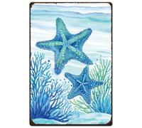 SUPERDANT Cartel de metal retro con diseño de estrella de mar en acuarela decoración de pared de hierro Letrero de Lata rectangulares para sala de estar cocina bares restaurantes cafeterías 30x20cm