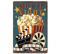 SUPERDANT Cartel de metal retro con diseño de palomitas de maíz, placa de película de noche, decoración vintage, letrero decorativo para cine en casa, teatro, sala de visión, pubs, club, arte de pared