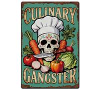 Superdant - Cartel de metal retro esqueleto de chef vegetales, placa decorativa vintage para cocina, restaurante, comedor, arte de pared, interior exterior, regalos, 20 x 30 cm