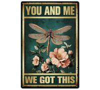 SUPERDANT Cartel de metal vintage de libélula Cartel de pared de libélula y flores Cartel vintage de metal "You and Me" Cartel de pared vintage Arte de pared divertido para sala de estar Dormitorio