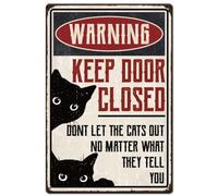 SUPERDANT Cartel Retro Carteles Vintage Letreros de Estaño de Gato Negro de Advertencia Divertido para Decoración de Pared con Texto En Inglés de Aluminio Vintage，chapas metalicas，Letreros y placas