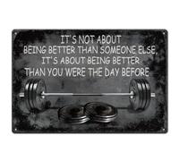 SUPERDANT Carteles de Metal para Gimnasio Texto Motivacional con Barra Cartel en Hojalata Ser Mejor de lo Que Eras Ayer Placas de Pared de Metal Carteles Divertidos Decoraciones