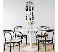 SUPERDANT Cocina PVC Pegatinas BON APPETIT Vinilo Calcomanía Vajilla Patrón Mural Extraíble DIY Decoración de Pared para Cocina Comedor Restaurante Negro 86x38cm