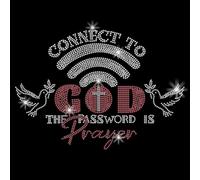SUPERDANT Connect To God Crystal Rhinestone Aplique para planchar DIY Transferencia Calcomanía Cristianismo Biblia Brillo Patrón de diamantes de imitación Decoración para Camisetas Bolsos Cojines