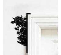 SUPERDANT Curiosos animales de granja decoración marco de puerta para | Hierro robusto, decoración de pared de metal, negro, preperforado, 30 × 15 cm, para entrada de casa, techo de pared