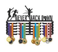 SUPERDANT Expositor de Medallas para Correr a pie Porta Medallas de Metal Never Back Down Titular de la Medalla Deportiva 5 líneas Regalos para Atletas Negro 40x25cm