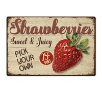 SUPERDANT Fresas Placa Metal Vintage Frutas Fresas Placa de Pared Decorativa Divertida Alimentaria Póster Pared Hierro Decoración Pared Póster Metal para Bares Deco Vintage
