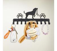 SUPERDANT Ganchos para llaves para pared de Perro Colgador de llaves 10 Ganchos Hierro Negro Montado En la Pared Ganchos para Bolsa Ropa Llave Colgante Decoración de Pared 11.5x25cm