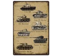SUPERDANT Guerra Mundial II Tanques Metal Letrero Militar de Estaño Ww2 Tanques Paneles de Pared Hierro Póster Arte para Niños Hogar Salón Dormitorio Decoración Vintage Cueva de Hombre Regalo