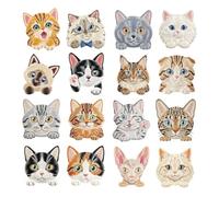 SUPERDANT Imágenes bordadas para planchar 16 piezas Lindo gato bordado parches de planchado 15 × 15 cm para personalizar la ropa Ropa personalizada Chaquetas Camisetas y sudaderas con capucha