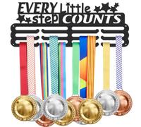 SUPERDANT Ispirational - Colgador de medallas con texto en inglés "Every Little Step Counts Sports Award", soporte de metal para medallas, estante de hierro, organizador de medallas, cinta para montar