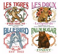 SUPERDANT Juego de 4 láminas de planchado vintage con diseño de animales, leopardo, tigre, herrerillo, oso, DTF, cinta de transferencia directa, para ropa, camiseta, bufanda, cojín, decoración